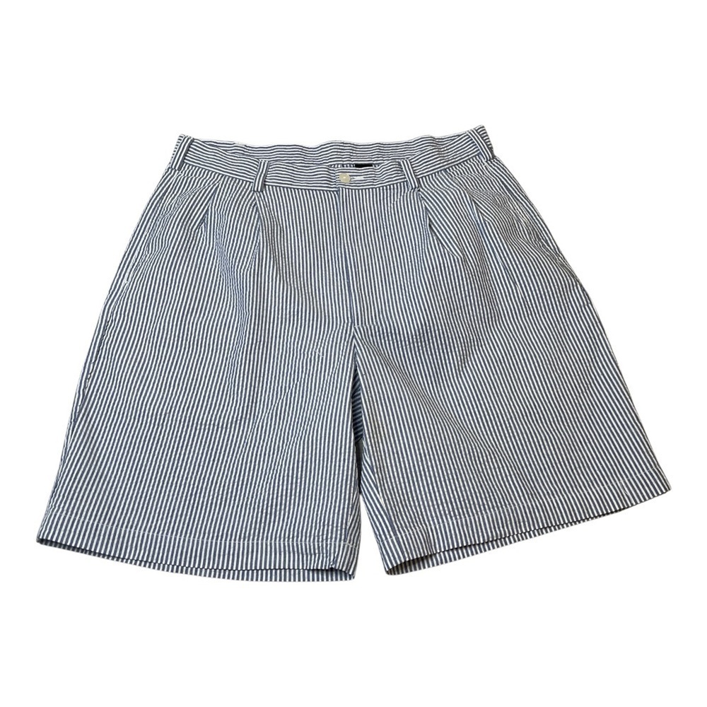 Jos A Bank Seersucker Blue White Stripped Cotton Pleated Front Shorts Men’s 36W